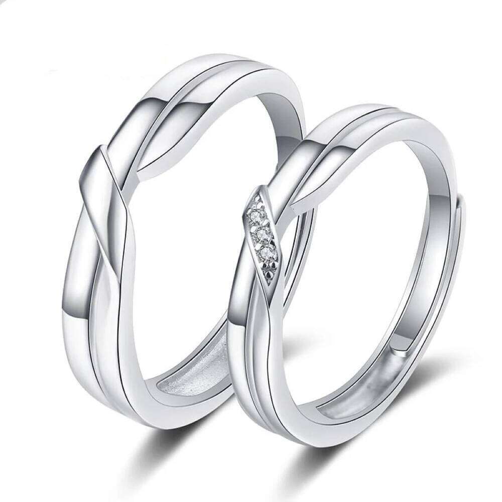 Copper Plated Silver Twist Tie Knot Couple Wedding Engagement Ring Crystal Men Women Valentine Gift Wholesale 2PCS Drop shipping W260206