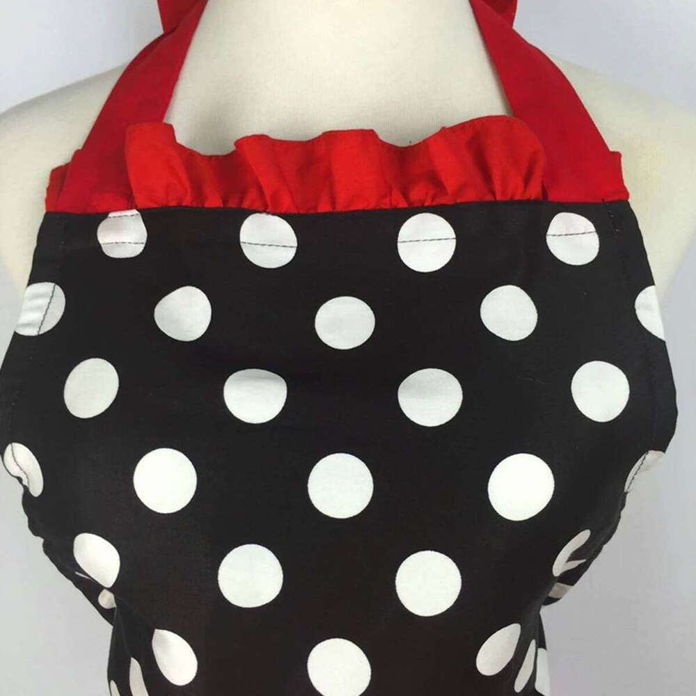 Cute Apron with Pockets Retro Red Polka Dot Xmas Sleeveless Ruffle Cooking Adjustable Kitchen Aprons for Women Girls S260205