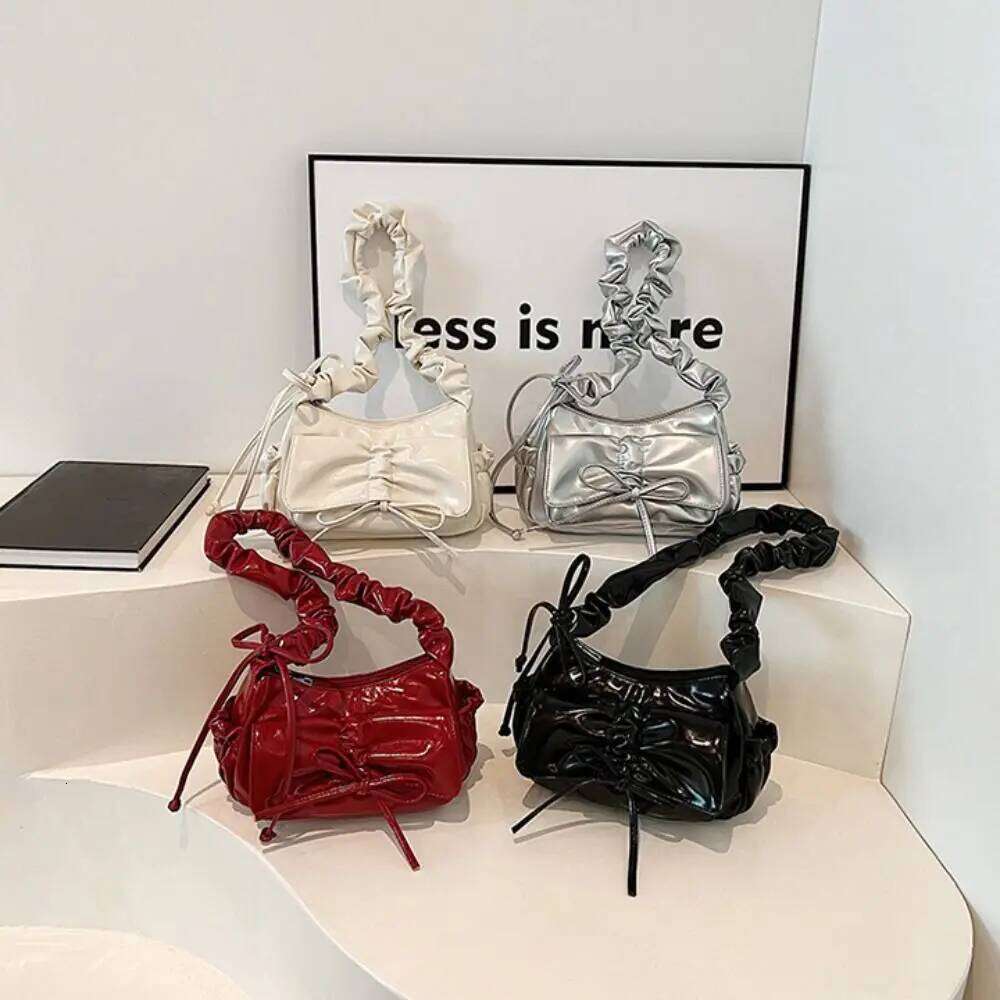 Elegant French Style Bowknot Shoulder Ruched Pu Leather Bow Underarm Solid Color Fold Strap Crossbody Bag Dairy Y260205