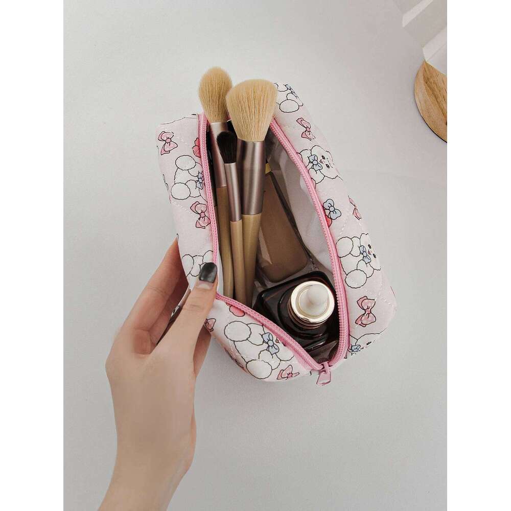 1pc/set Bunny Cherry Quilted Cute Portable Storage Bag, Multifunctional Makeup Bag Y260206