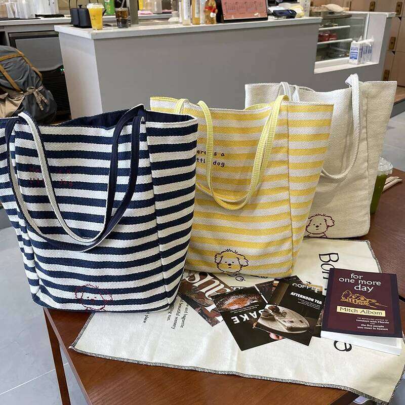 New Bag Two Sides Back Embroidery Canvas Korean Simple Tote Leisure Shoulder Large Capacity Bags Y260205