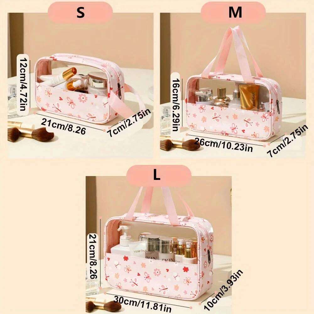 Transparent Makeup Toiletry Large Size Waterproof Swimming Bath Bags Simple PVC Tote PU Splicing Cosmetic Bag Y260206