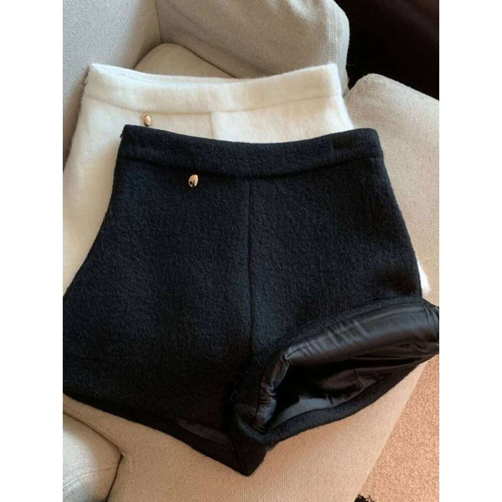 High Waist Woolen for Women Y2K Streetwear Autumn Winter Casual Thick Wide Leg Shorts Fashion Zipper Warm Boot Pants H260206