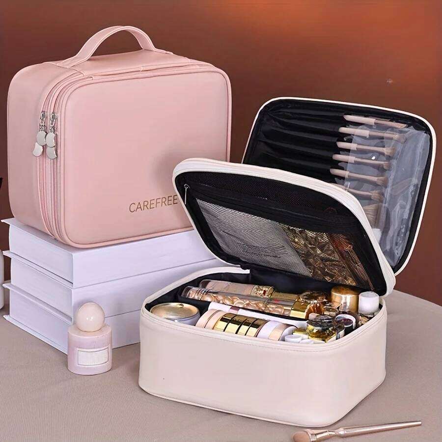 Large Capacity Cosmetic Toiletries Organizer PU Leather Portable Travel Toiletry Pouch Women Makeup Storage Bag Y260206