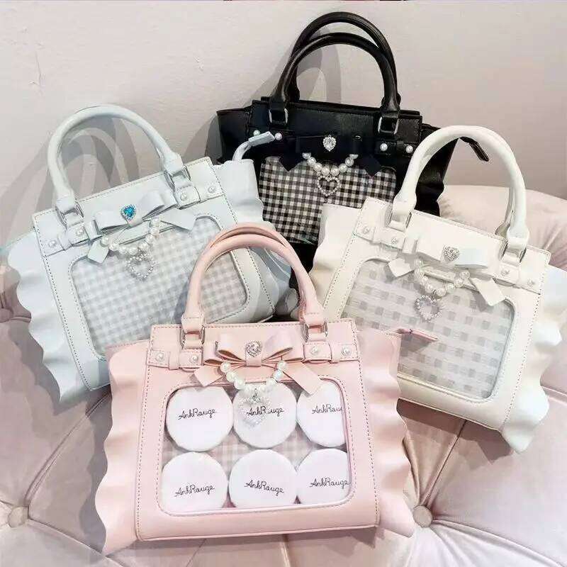 Harajuku Square Pink Ita Women New Japanese Pearl Handle Messenger Bag Wallet Female Sweet Cute Crossbody Bags Aesthetic Y260205