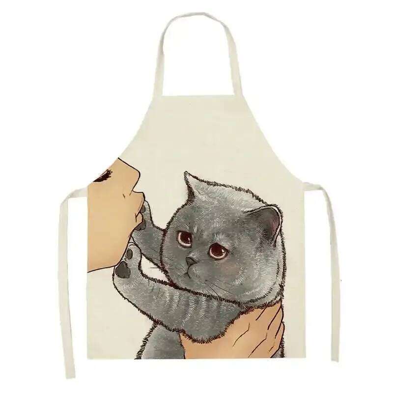 Cartoon Kitten Kitchen Antifouling Men Women Sleeveless Apron Household Cleaning and Cooking Accessories S260205