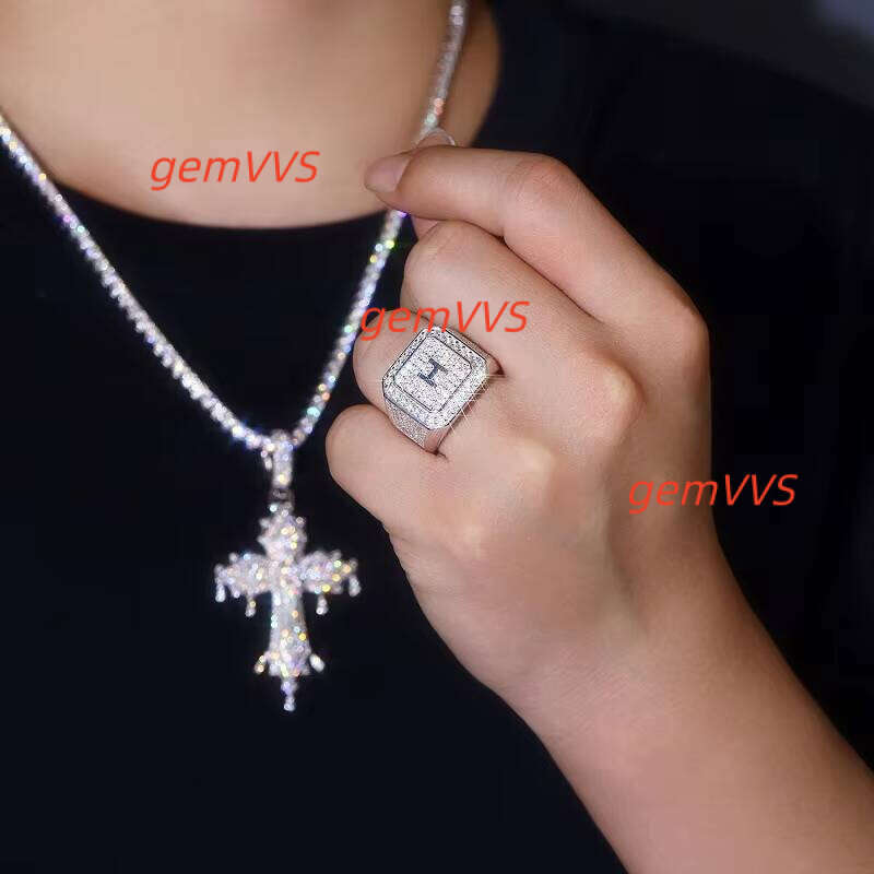 Moissanite Large Ring Hip Hop Style 925 Silver Luxury Fashion Jewelry Custom OEM For Trendy