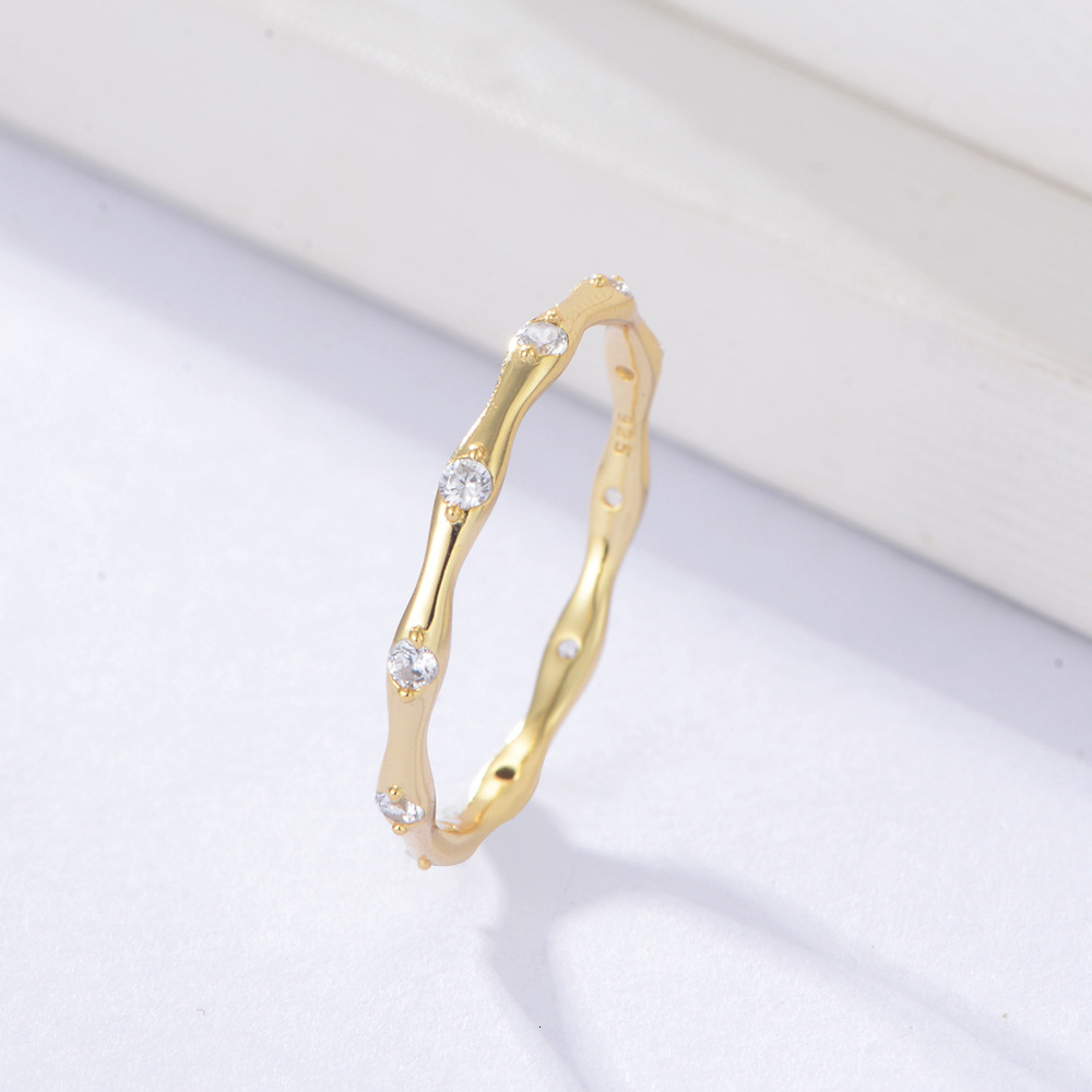 s925 sterling silver simple geometric bamboo for women, Japanese light luxury fashion, minimalist style zircon ring, thin ring jewelry