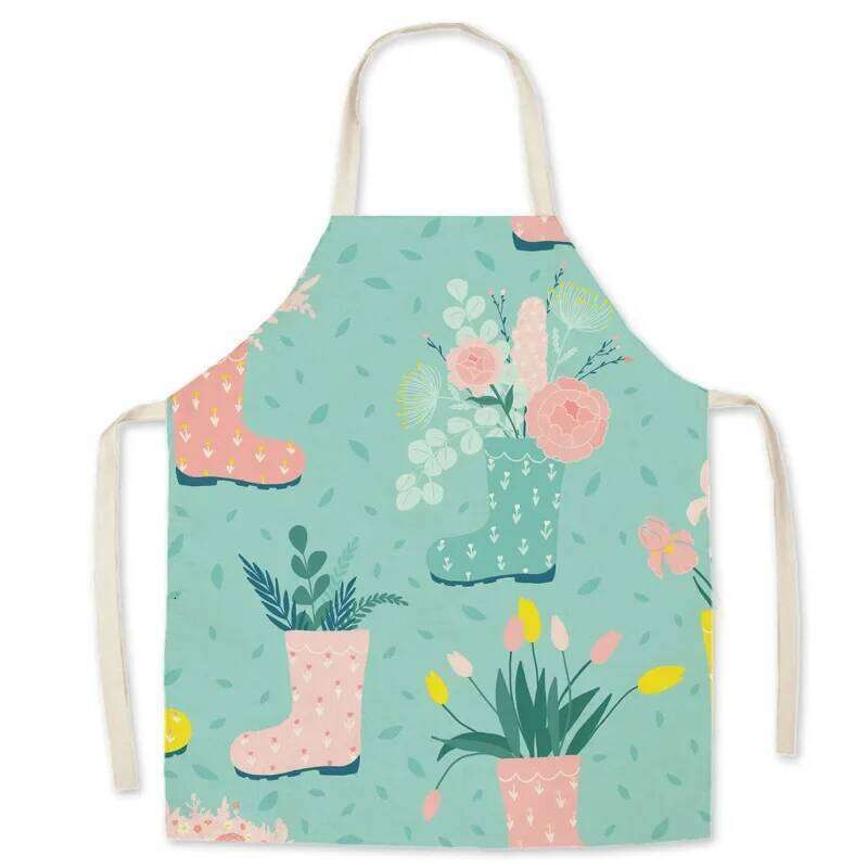 Parent-child Cartoon Kitchen Apron Cute Dinosaur Bear Cat Printed Home Sleeveless Unisex Cotton Linen Aprons Baking Accessories S260205
