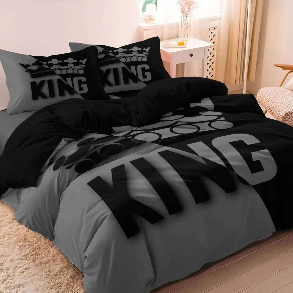 Grey Black King Size Bed Pattern Down Duvet Cover Set, Soft Comfortable Bedroom and Dormitory Decoration Bedding Set XJ260206