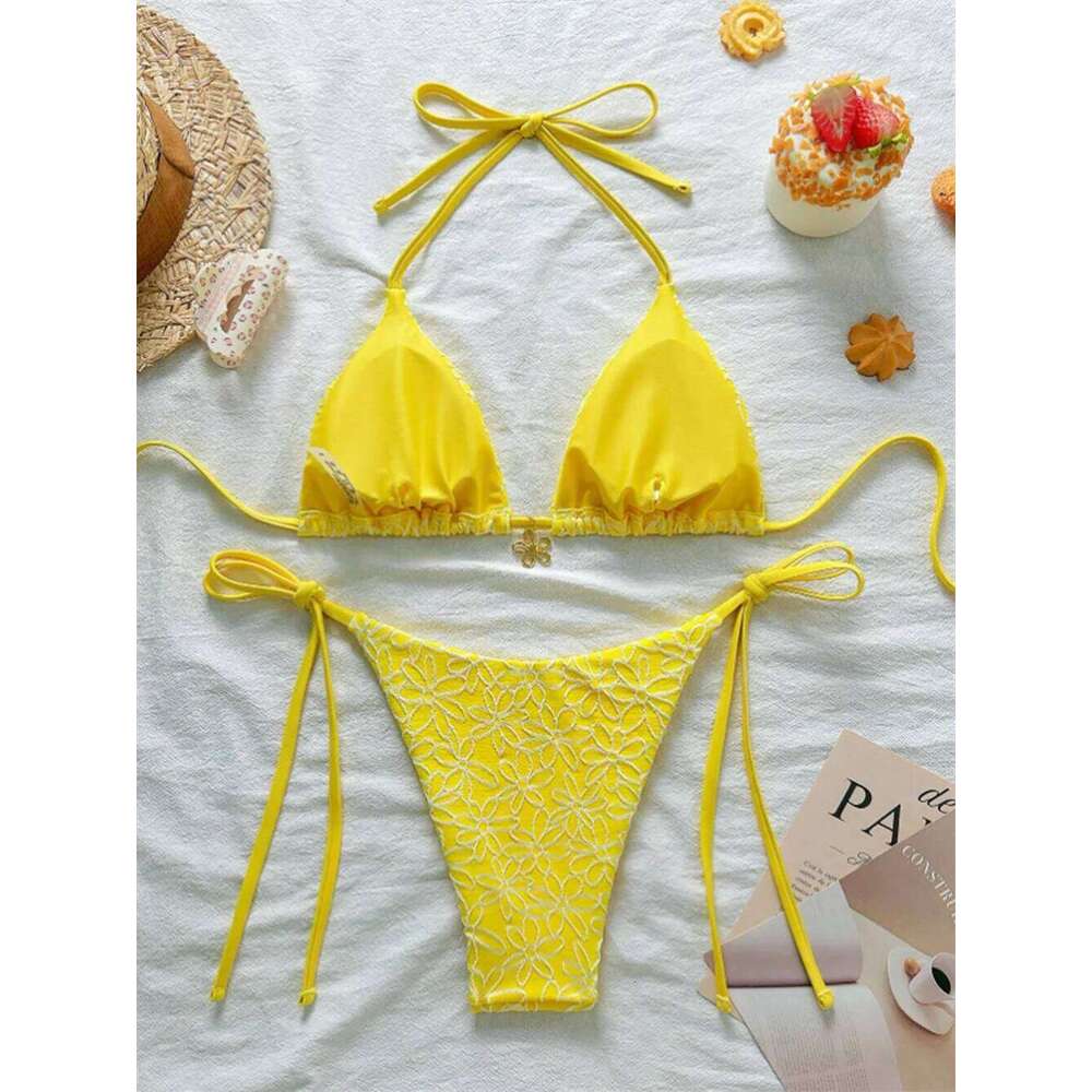 Para Praia Thong Swimsuit Women Halter Micro Bikini Set 2025 Floral Swimwear Brazilian Bathing Suit Beachwear XJ260206
