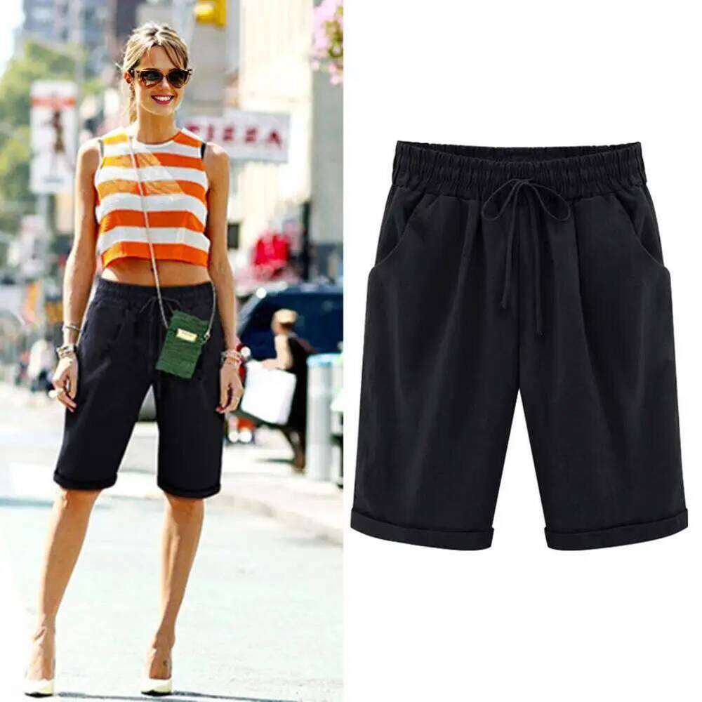 Short Pants Stylish Summer Women's Knee-length Shorts with Drawstring Elastic Waist Wide Leg Design Side for Ladies XJ260206