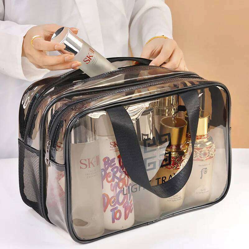 New Transparent Cosmetic PVC Women Double-layer Makeup Beauty Case Travel essentials cosmetic organizer Storage Wash Bag Y260206