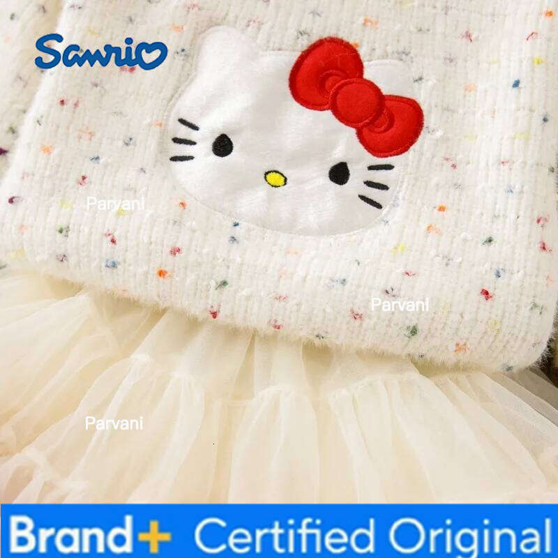 Sanrio Hello Kittys Girl Sweater Cute Cartoon Spring Autumn New Base Layer Plus Velvet Thicken Princess Dress Two Piece Set Tutu H260206 - view 4