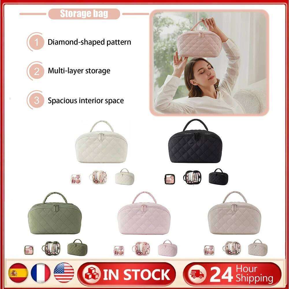 Open Flat Toiletry with Brush Compartment & Handle Organizer Pouch Wash Bag for Women Travel Makeup Y260206