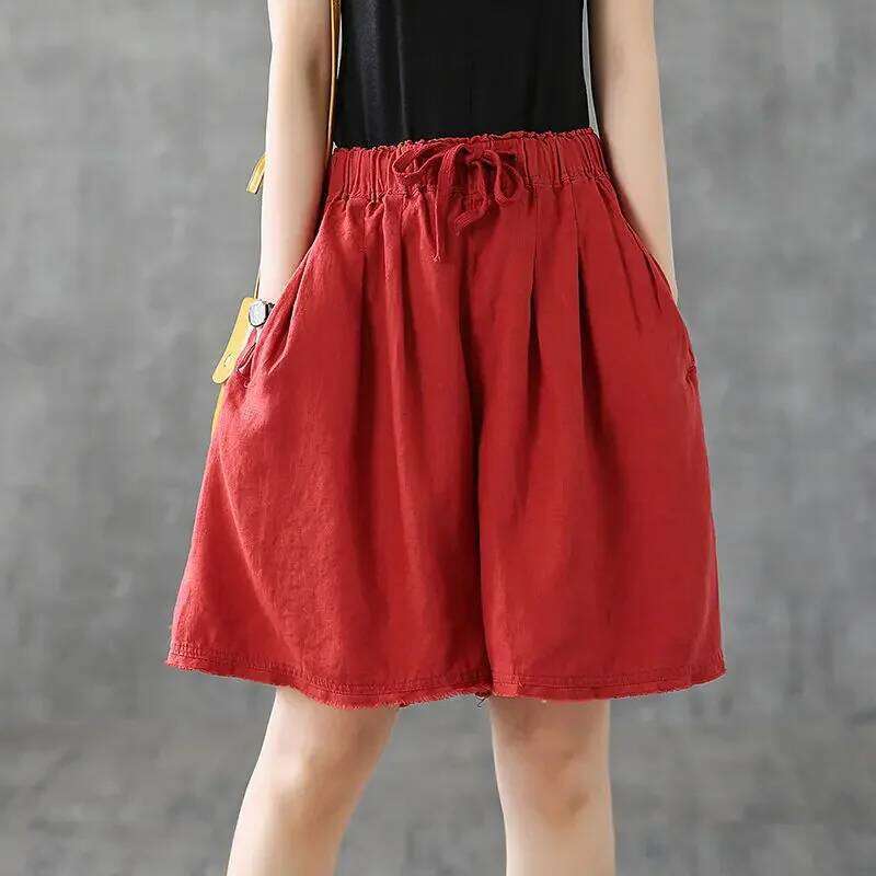 Summer Simplicity Loose Elegant Cotton and Linen High Waist Wide Leg Women Clothes Casual Appear Thin Quarter Shorts XJ260206