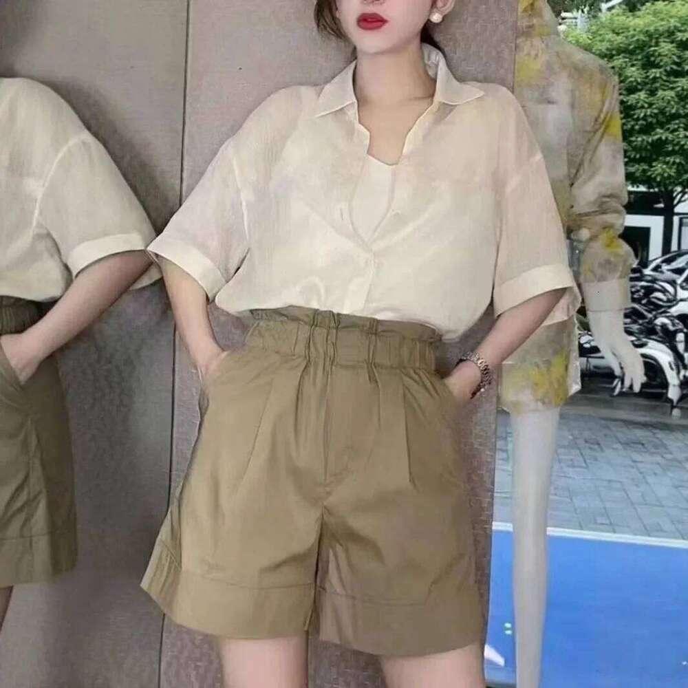 Khaki High A- Line Wide Leg Hot Pants Women's Summer New Style Cotton Shorts Low Waist Chinese Production XJ260206