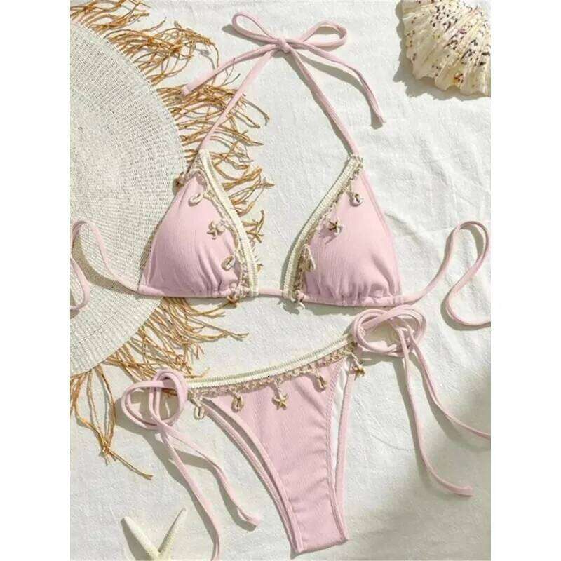 New Splicing Halter Strappy Brazilian Women Swimwear Female Swimsuit Two-pieces Bikini set Bather Bathing Suit Swim K6024 XJ260206