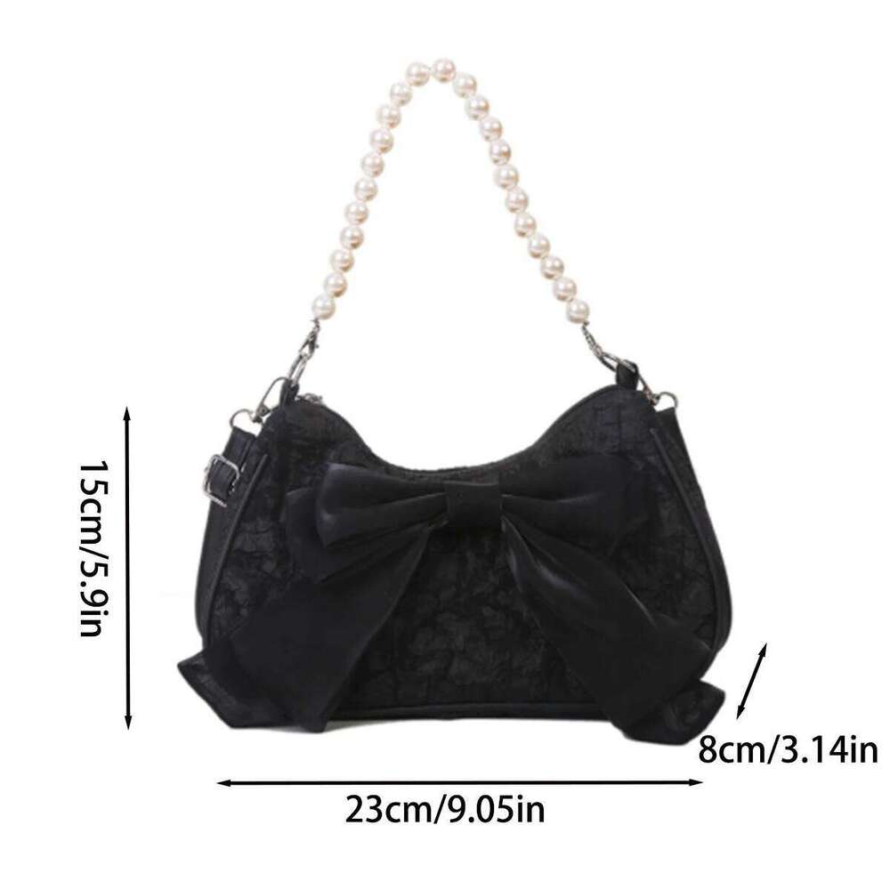 White folds pop retro bow Female Pearl handle New fashion pearl armpit shoulder crossbody bag 1 outfit Y260205