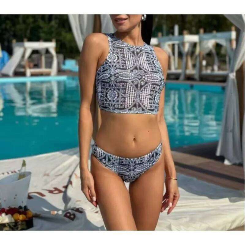 2025 Womens Two-Piece Swimsuit Bikini Set With Headband SPF Fabric UV Protection Swimwear Bathing Suit Beachwear Beach Outfit XJ260206