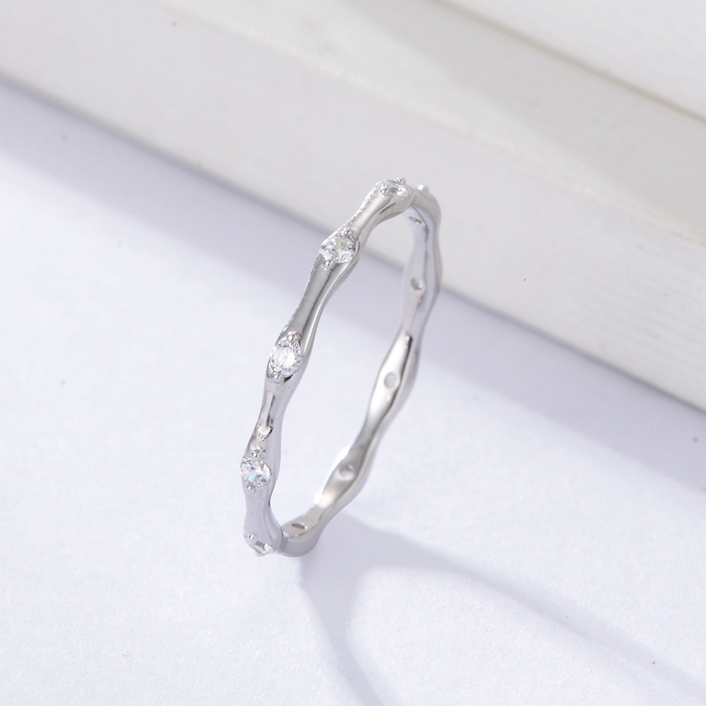 s925 sterling silver simple geometric bamboo for women, Japanese light luxury fashion, minimalist style zircon ring, thin ring jewelry