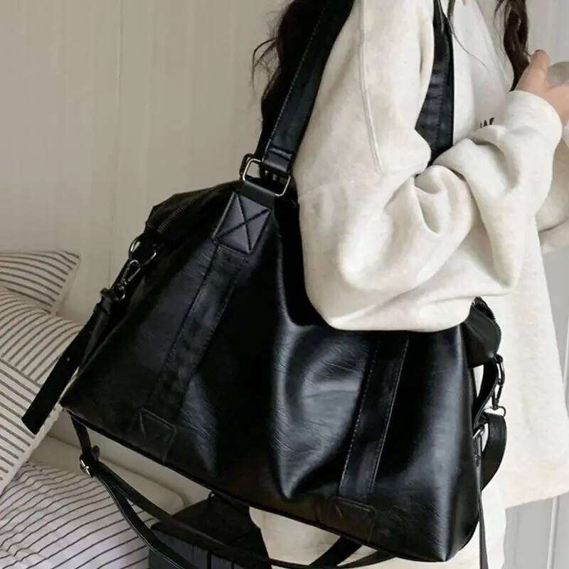 Fashion Simple Tote Black PU Leather Shoulder Crossbody Bag For Women Daily Commuting Bags Travel Storage Pouch Y260205