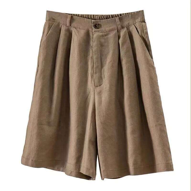 Cotton Linen Casual orts Women's Thin Loose Summer High Waist Straight Five-Quarter Wide Leg Pants XJ260206