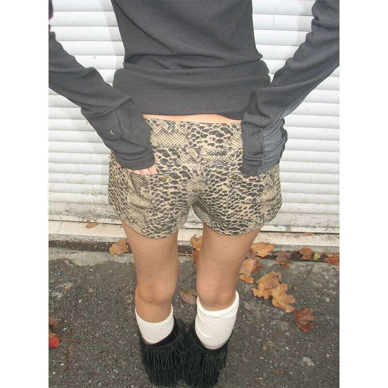 MEXZT Y2K Leopard Print Denim Women Harajuku Bandage Shorts Jeans Summer Streetwear Grunge Sexy Low Waist Hot Short Pants H260206