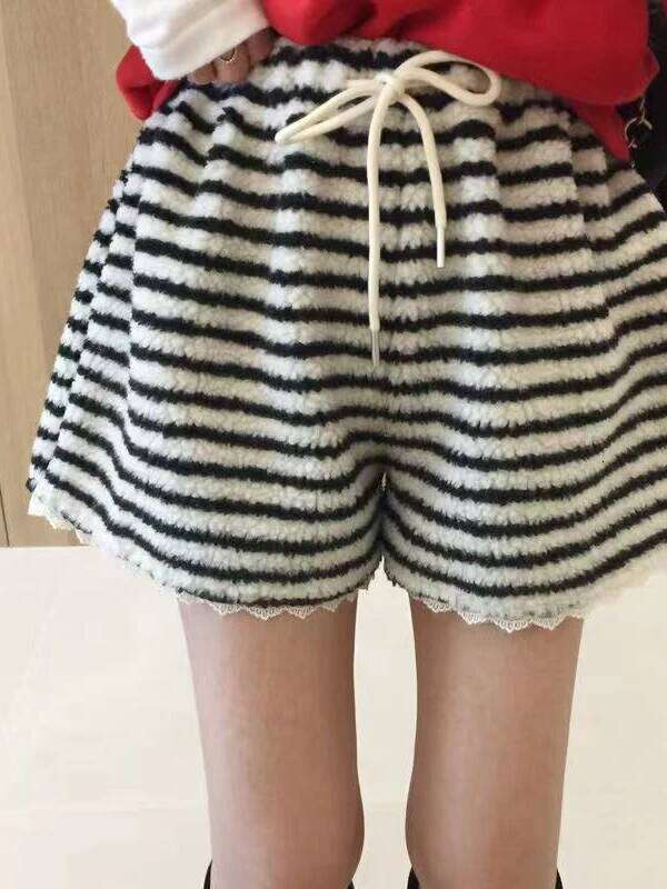 Korean Sle High Waist Thiened Lamb Fur Casual Pants Women's Autumn Winter Spor Dstring Plu ort Trousers XJ260206