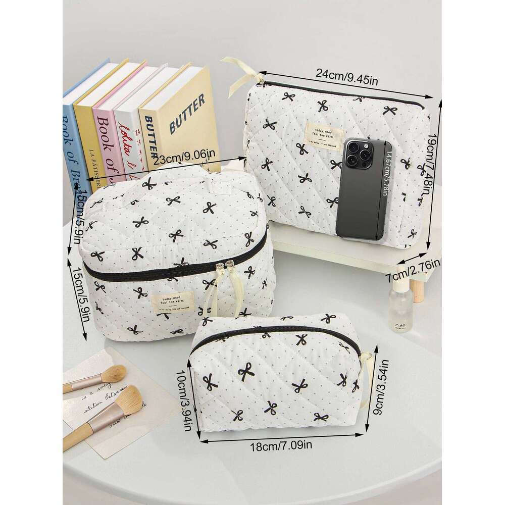 1pc/set Bow Quilted Essential Multi-function Portable Bag, Holiday Gift Makeup Bag Y260206