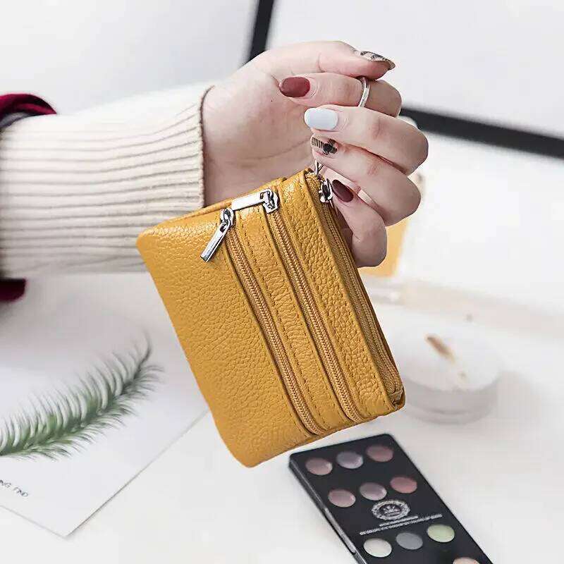 3 Zipper Bag Genuine Leather Pocket Money Coin Purses Small Wallet Women's Home Key Multifunctional Credit Card Holder Pouch Y260206