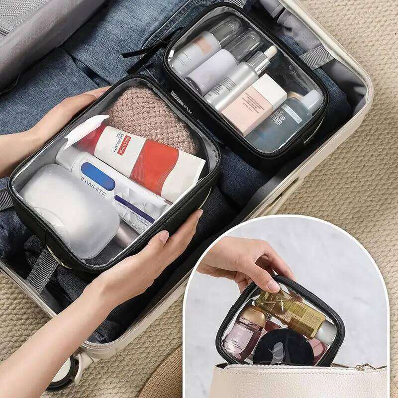 PVC Clear Makeup Case Toiletry Multipurpose Travel Kit Portable Large Capacity Dust Proof Organizer Transparent Storage Bag Y260206