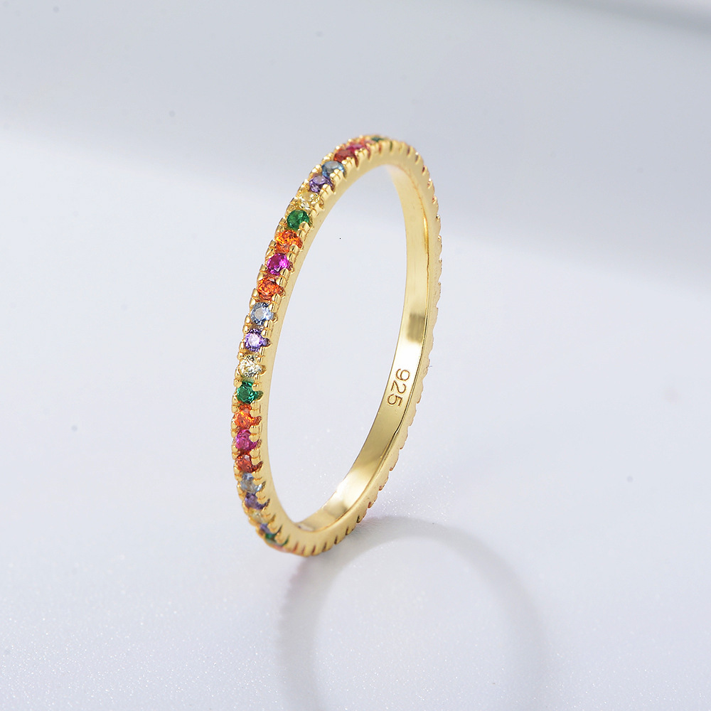 Hot Selling S925 Sterling Silver Colorful Zircon Micro Inlaid Full Diamond Ins Ring Female fashion Temperament Hand Jewelry