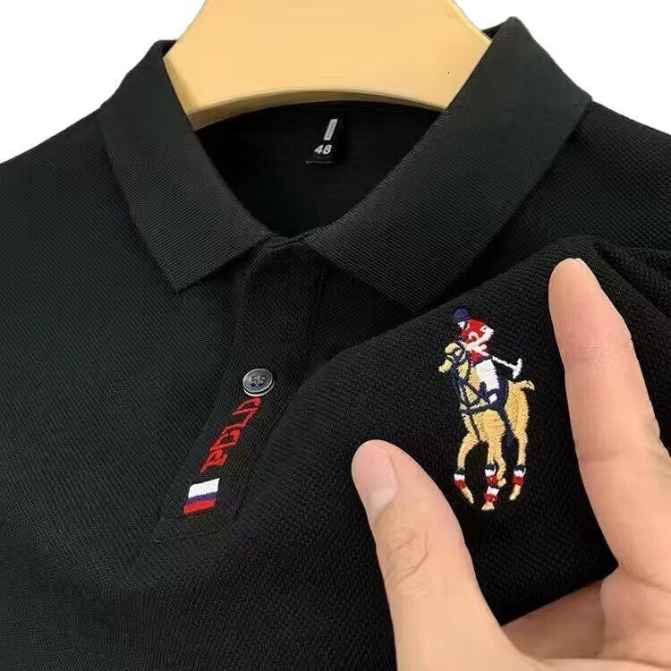 Luxury Brand Designer Clothes Summer Mens Hong Kong Five Embroidery Short Sleeve T-Shirt Youth And Middle-Aged Large Size Casual Turn-Down Collar Polo