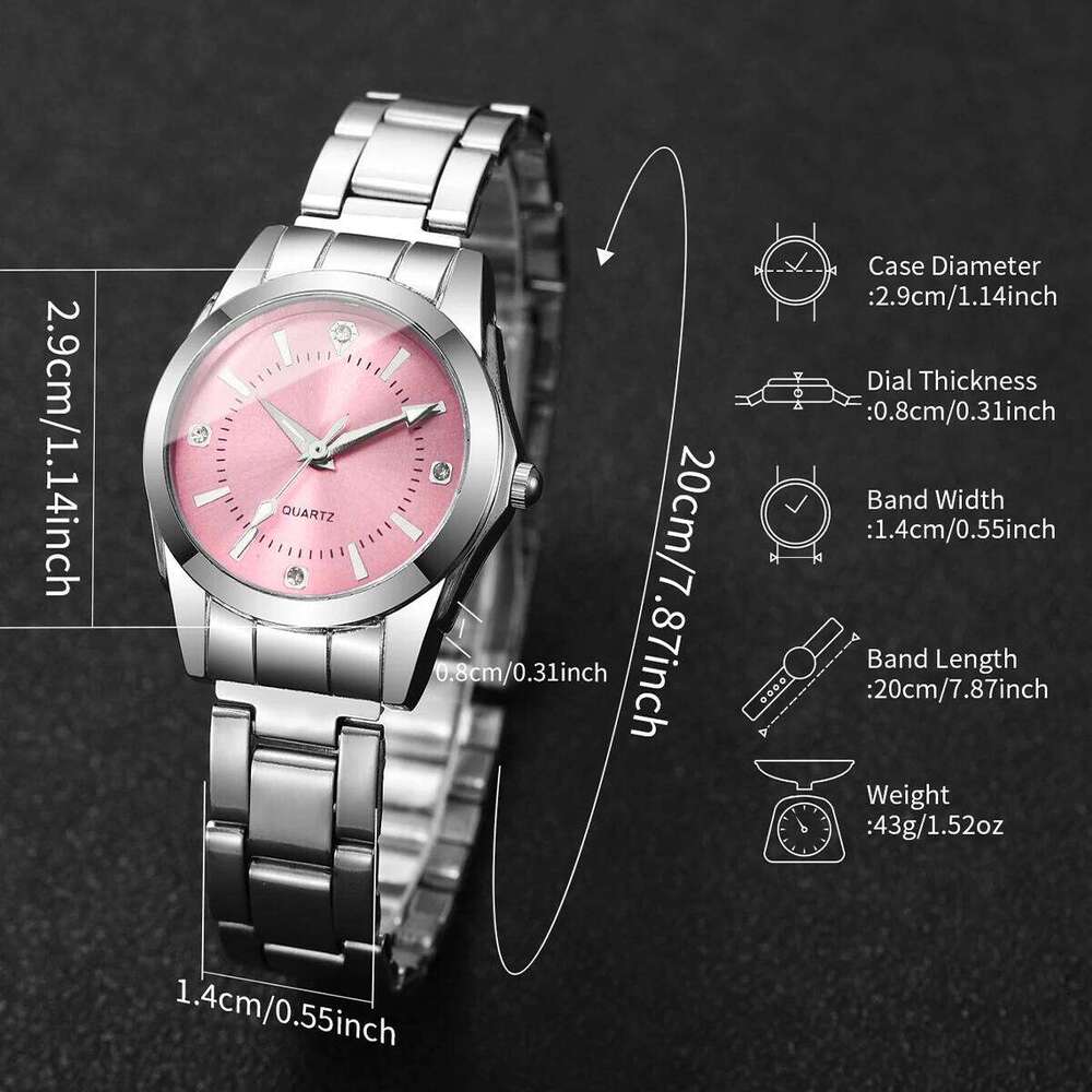 5PCS Fashion Rhinestone Women Watches Jewelry Set Stainless Steel Band Ladies Quartz Wristwatch Girls Clock Without Box Z260206