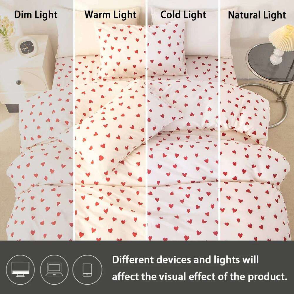 3pcs/set Small Red Heart Printed Set1 & 2 PillowcaseSoft And Skin-Friendly Duvet Cover Bedding Set For XJ260206