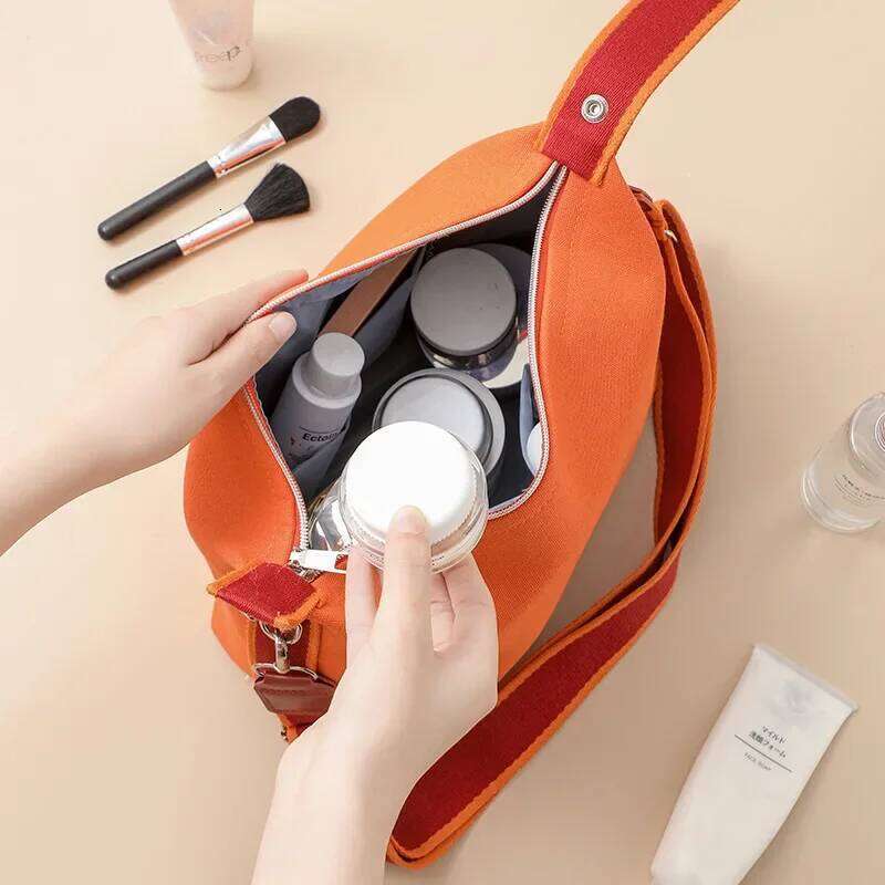 Large Capacity Canvas Makeup Handheld Single Shoulder Travel Convenient Wash Storage Dumpling Bag Crossbody Design Y260206