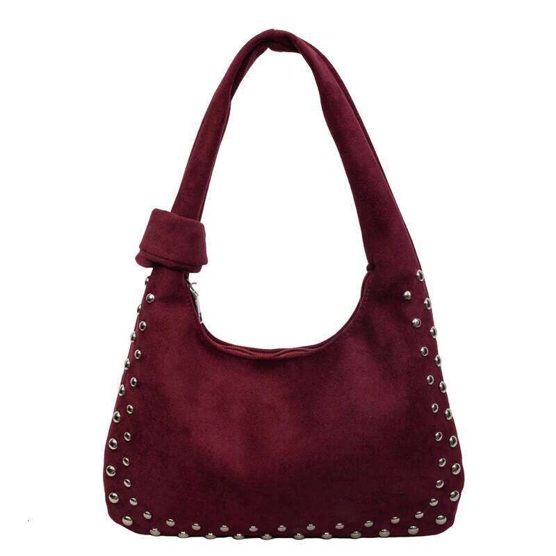Retro Faux Suede Rivet Bags Large Studded Slouchy Shoulder Purse Fall Accessories 2000s Streetwear Y260205