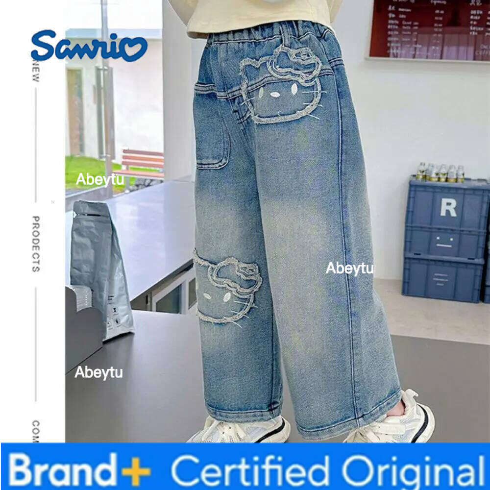 Sanrio Hello Kitty Girls' Spring/autumn New Children Stylish Baby Girl Wide Pants Children's Autumn Straight Leg Jeans H260206