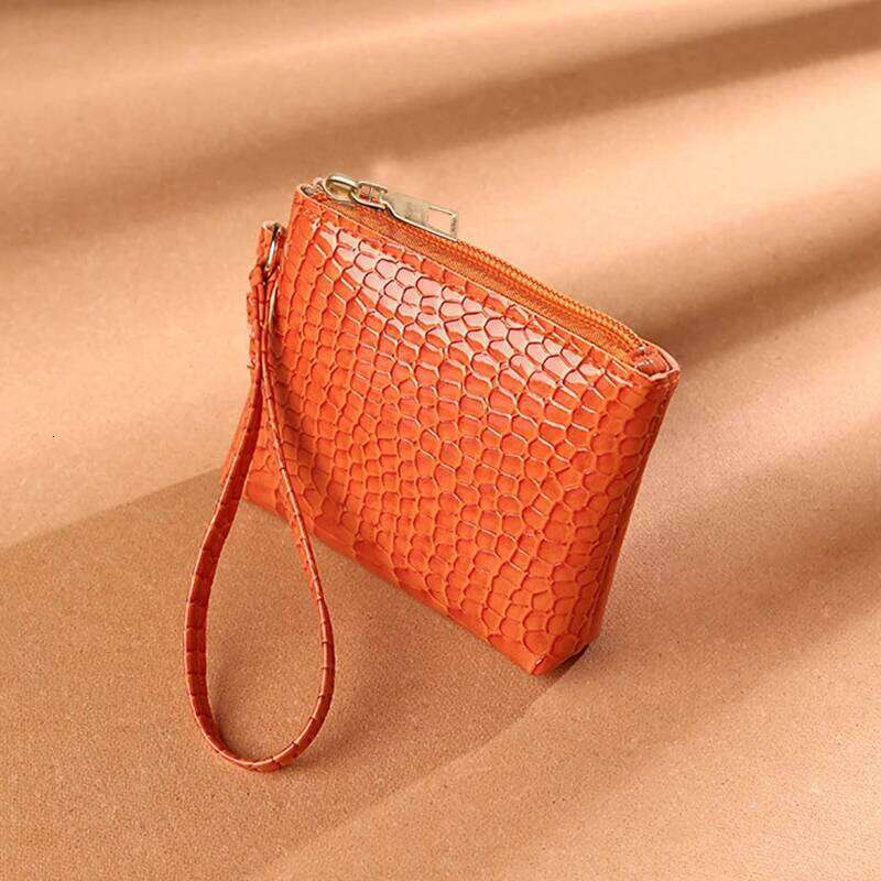 Small Crocodile Pattern Coin Purse, Faux Leather Wallet Zipper, Simple Multi Purse With Wristband Y260206