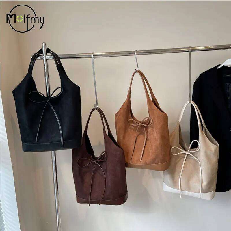 Vintage Women's Bags Frosted Large Capacity School Shoulder Autumn Winter Faux Suede Tote Bucket Bag Lady Commuter Handbags Y260205