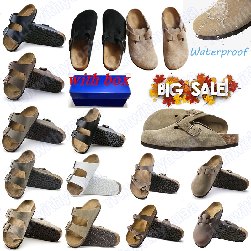 With box Mens womens designer slippers slides high quality sandals soft suede leather beige mud sand blue grey pink scuffs platform beach black 36-45
