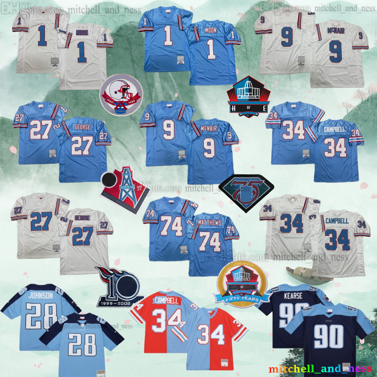 Custom S-6XL Throwback 1960 Football 27 Eddie George Jersey 1 Warren Moon 34 Earl Campbell 74 Bruce Matthews 9 Steve McNair 90 Jevon Kearse Classic Retro Jerseys