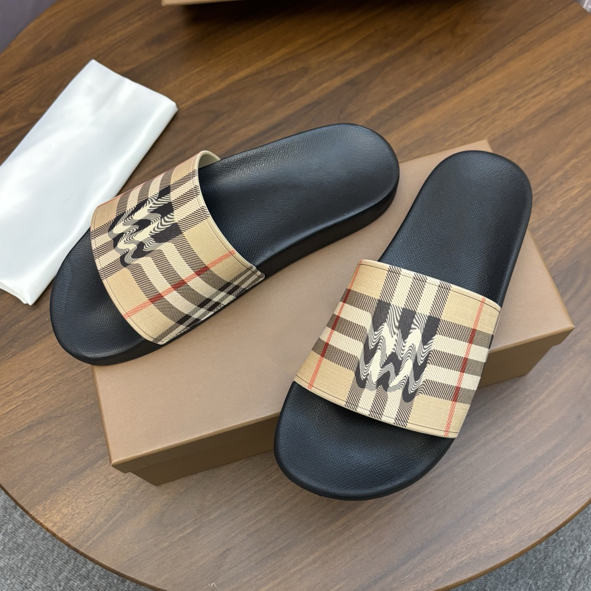 Designer Fashion sandals Women Sliders Men Slide Large striped leather slippers Classic Fashion Sandan