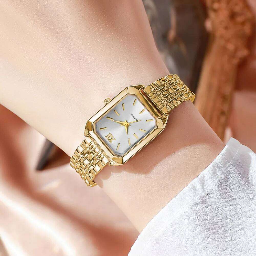 5PCS Elegant Rectangle Women Watches Heart Jewelry Set Fashion Roma Dial Ladies Analog Quartz Wristwatch Reloj MujerWithout Box Z260206