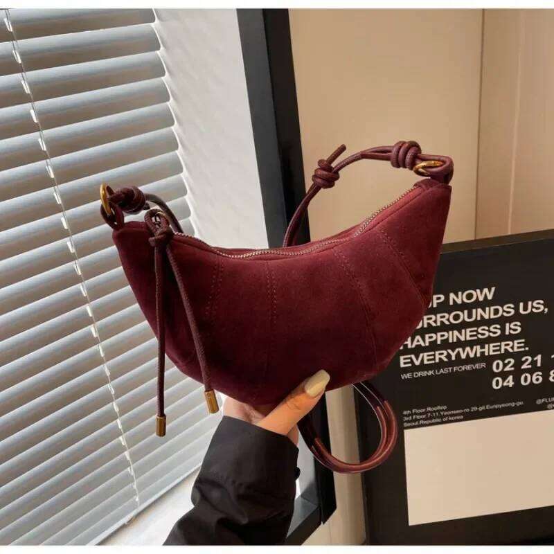 Velvet Material Zipper 2024 High Quality Shoulder Solid Color Simple Fashionable Crossbody Bag Soft Western Style Handbag Y260205