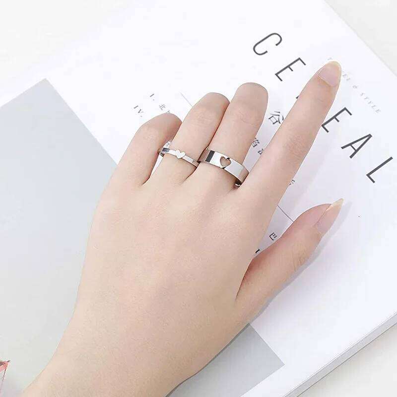 Trumium Matching Heart Promise Rings for Couples I Love You Engagement Wedding Ring Band Sets Titanium Steel Free Engraving W260206