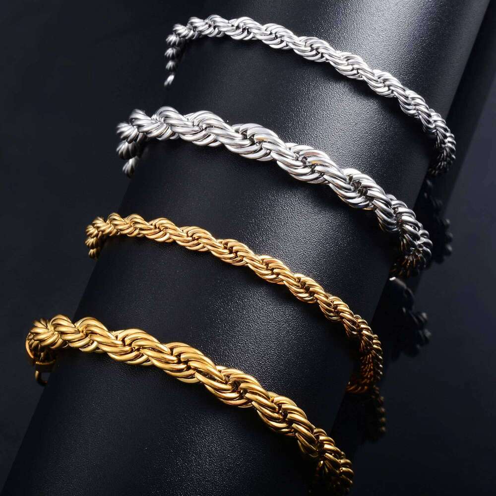 Men Stainless Steel Rope Chain Bracelet for Women Hand Bangle Gold/Silver Color Foot Ankle Anklet Jewelry Accessories DIY Gift 26H0206
