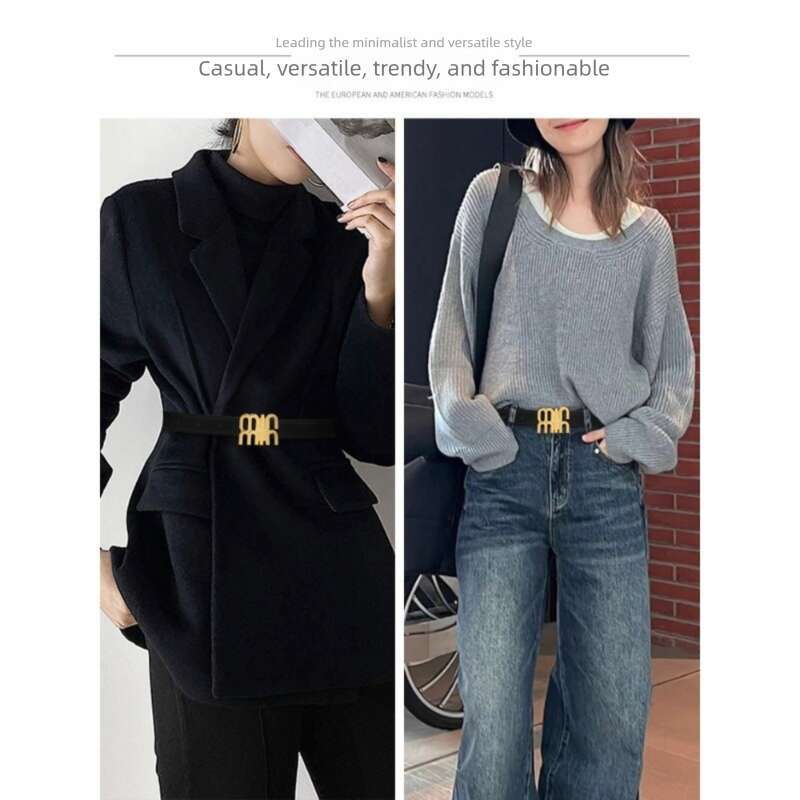 Women's High-End Feel Cowhide Versatile Decorative Suit Coat Design Sense Niche Black Jeans Belt