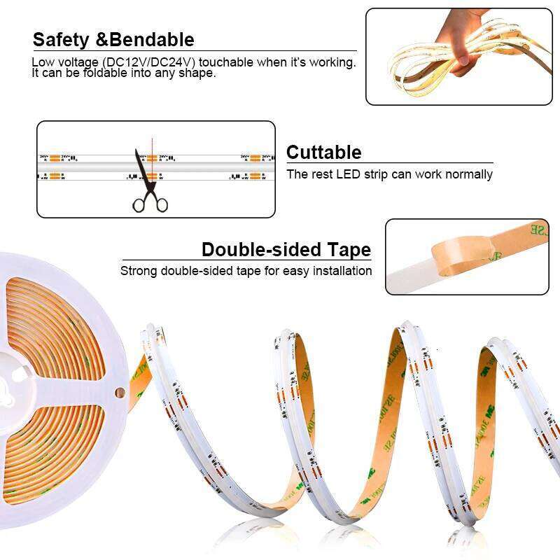RGBW RGBCCT COB Strip Lights Dimmable 840 LEDs/m High Density Lighting Flexible RA90 FCOB RGB+CCT LED Tape Ribbon DC24V Z260206